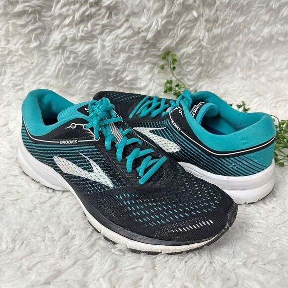 Brooks Launch 5‎ Running Athletic Shoes Sneakers Size 10 B Black Teal - Picture 1 of 9